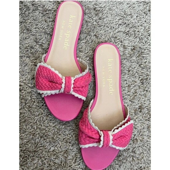 Kate Spade New York Tango Crochet Bow Pink Slides Sz.7.5 B - Picture 2 of 10